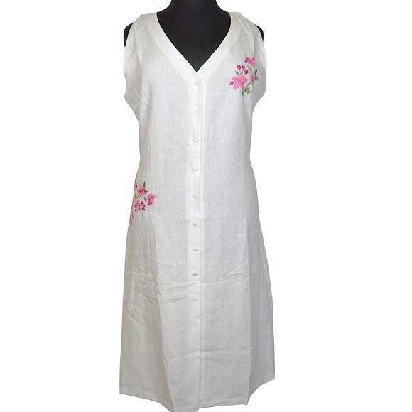 Fanm Mon X Andie Anamur Floral Embroidered Linen Button Front Midi Dress XL - Picture 1 of 11